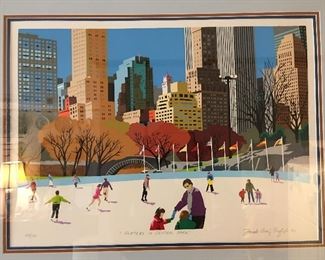 Skaters in Central Park numbered lithograph.