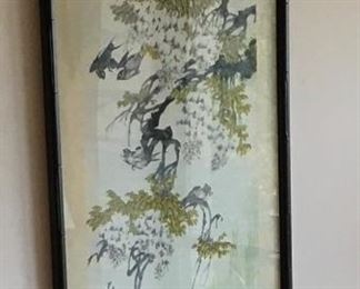 EARLY ANTIQUE CHINESE HANGING SCROLLED WATERCOLOR PAINTING nicely framed. 