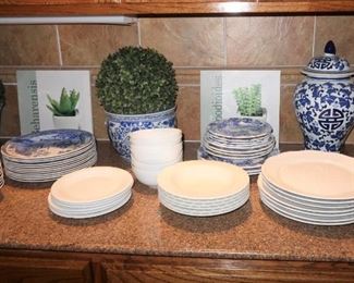 White, Italian and Spode blue and white dishes
