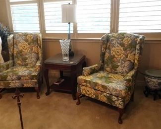 Pair of wing back chairs 