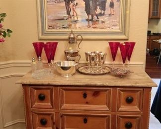 Thomasville pine marble top chest