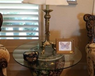 One of several Asian fish bowl tables throughout 