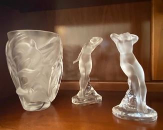 LALIQUE NUDE DANCERS AND LARGE MARTINETS VASE