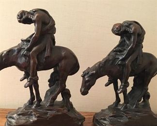 Bronze Indian on horse bookends. 
