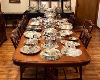 Dining table with two leaves and six chairs. Expands to 8 feet. Marvelous condition, cared for very well. Matching buffet and China cabinet sold separately.