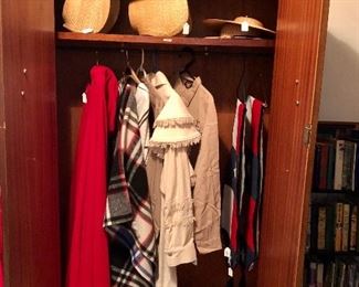 Reenactment clothing, full length wall Cape with hood, wool Mexican poncho, more. 