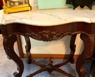 19th century American Rococo Revival marble top table.