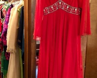 Heavenly chiffon with rhinestone encrusted shaped bodice.  In "wear tonight" condition!