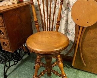 Organ/piano stool. Ball and claw feet, swivel seat. Circuit 1890