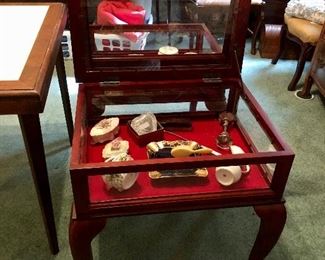 One of 2 mahogany glass top display pieces