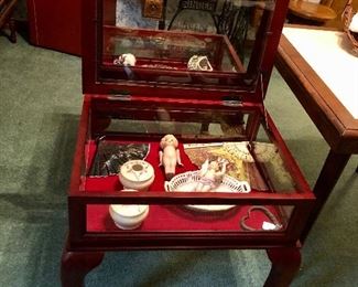 One of 2 mahogany glass top display pieces