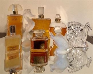 Lovely selection of never used Lalique Perfumes, Sabino, Waterford.