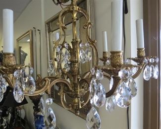 Solid brass five arm chandelier.