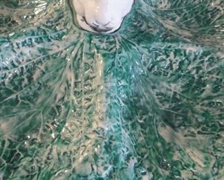 Italian large lettuce leaf ceramic serving dish.