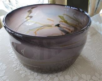 Signed studio art glass bowl.