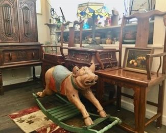 Antique rocker pig figure