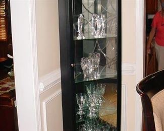 Curio full of collectible glass, Lenox, Waterford and other