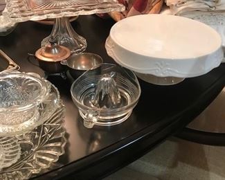 Several old different style Cake Plates and other glass