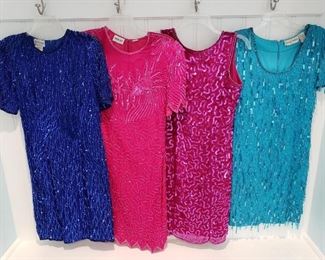 Huge collection of vintage silk beaded gowns, jackets, blouses, dresses etc.