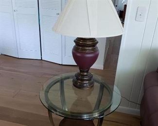 Glass top occasional table and lamp