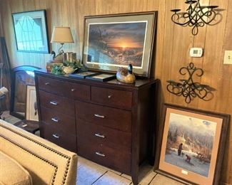 Nine-drawer dresser (mirror to the left); it matches the king bed and 2 night stands.