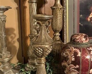 Candle sticks; decorative urn