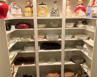 What a selection of cookie jars and Corning Ware!