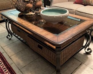 Good-looking coffee table with lower baskets for storage
