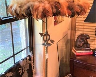 Feather trimmed floor lamp