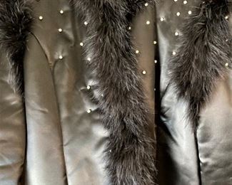 Silver jacket with pearls and faux fur