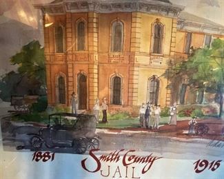 Copy of a watercolor of the "Smith County Jail" (1881-19-15) by Tylerite Dana Adams
