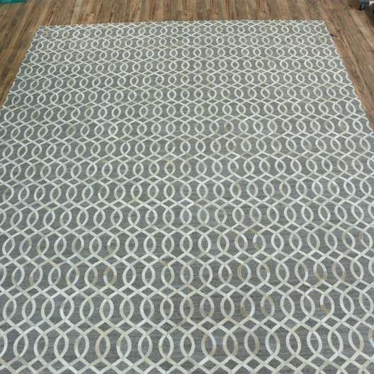 12X15' Hand Made Wool & Natural Hide Area Rug- Damaged