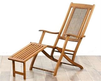 Antique Cruise Ship Caned Deck Lounge Chair