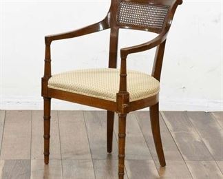 Carved British Colonial Cane Back Accent Chair