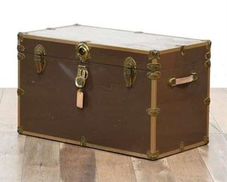 Vintage Brown Steamer Trunk W Keys & Pink Interior 