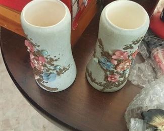 215.  2 vintage vases as is  $10 for the pair some of flowers may be chipped