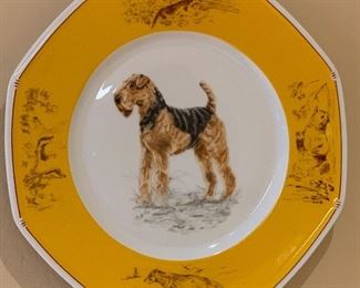 Hermès Chiens d'arret Airedale Terrier Plate Platter 1x10x10in HxWxD