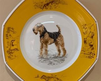 Hermès Chiens d'arret Airedale Terrier Plate Platter 1x10x10in HxWxD