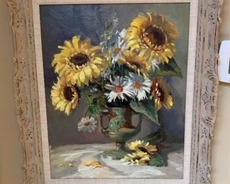 *Original* Art Johnnie Griffin Sunflowers in the Vase Painting 25x21x3in HxWxD