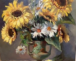 *Original* Art Johnnie Griffin Sunflowers in the Vase Painting 25x21x3in HxWxD