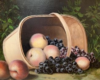 *Original* Art Fruit Basket Antique Oil Painting 17.5x21.5x2 HxWxD