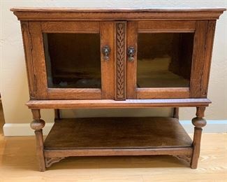 Antique Rustic Glass Front Console Cabinet	29.5x32x15in	HxWxD
