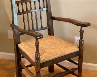 Antique Oak Accent Chair with Rush Seat 45x23x24in HxWxD