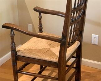 Antique Oak Accent Chair with Rush Seat 45x23x24in HxWxD