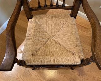 Antique Oak Accent Chair with Rush Seat 45x23x24in HxWxD