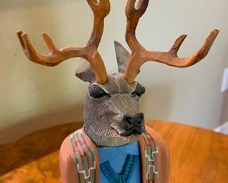 Marvin Jim Navajo Folk Art Carving Mule Deer 13.5in H