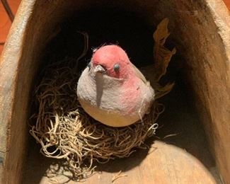 Hand Carved Rustic Decor Birds Nest 6x6x10in HxWxD