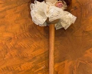 Porcelain Doll Head on Stick 17in Long