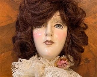 Porcelain Doll Head on Stick 17in Long
