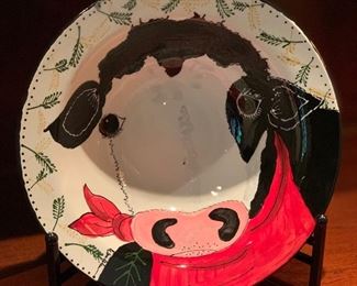 Katherine Washburn Cow Serving Bowl on Stand 13.75in Diameter